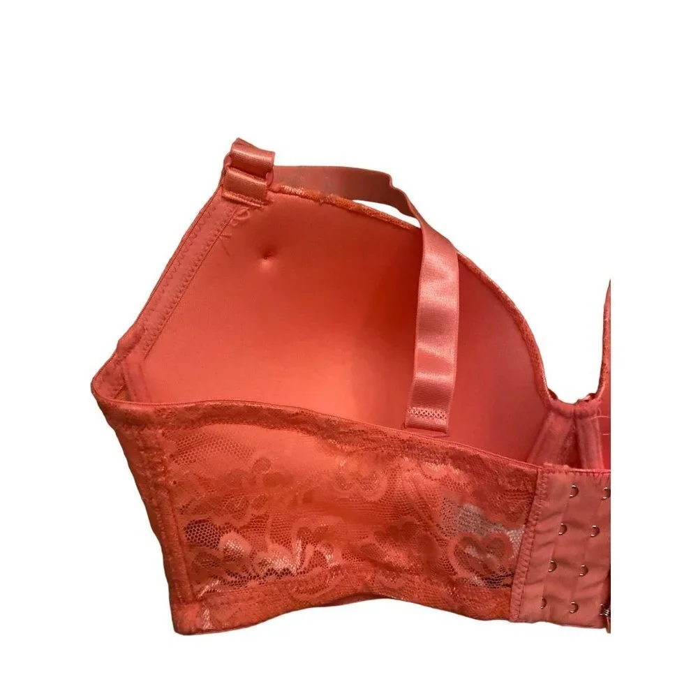 Angelina Plus Size Bra with Lace Decor and Convertible Straps in coral size 38DD